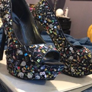 Carlos Santana multi color sequin heels size 7.5